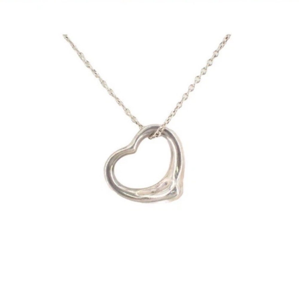 Tiffany & Co Silver Elsa Peretti Open Heart Pendant Necklace 15”